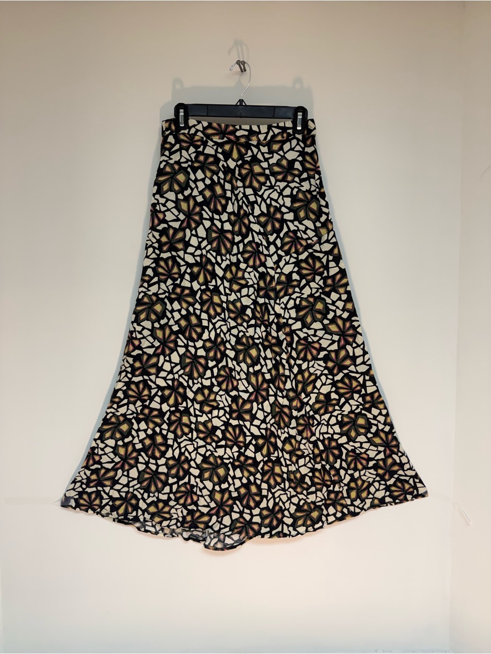 ba&sh Black, Cream & Olive Mosaic A-Line Maxi Skirt